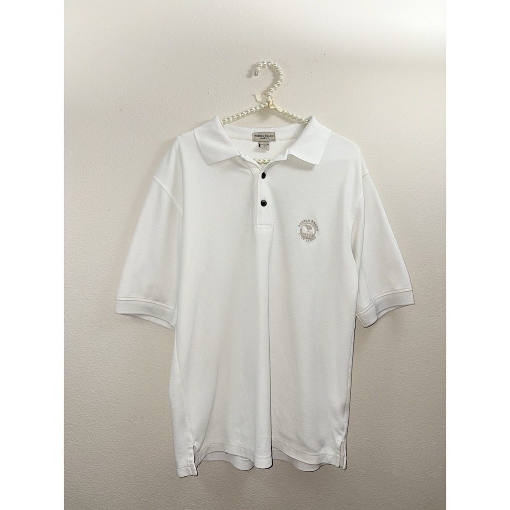 Pebble Beach Classic Men's White Polo Shirt M Golf Links Embroidered